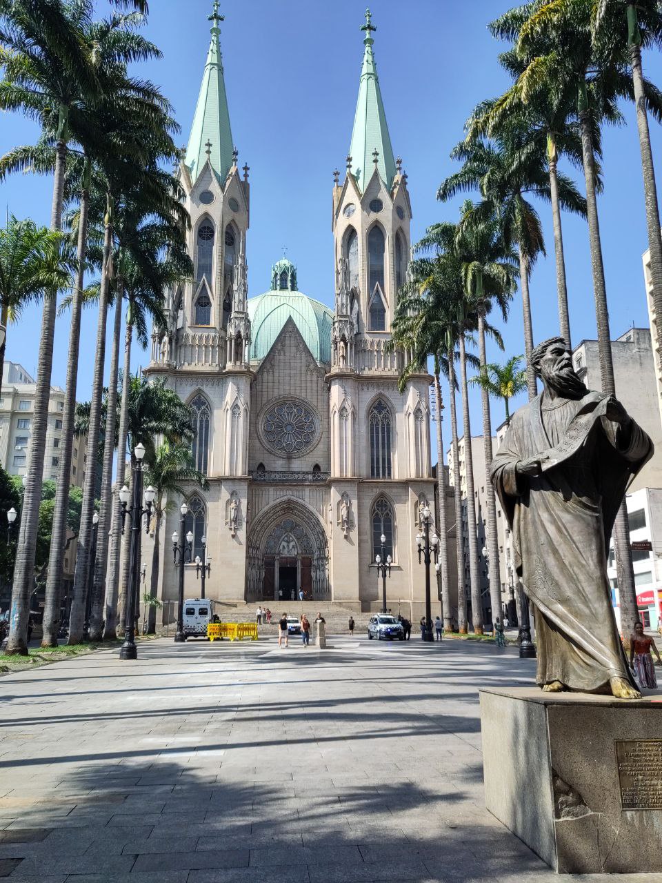 View on the Sao Paulo Cathedral with Saint Paul in front in Sao Paulo