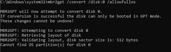 MBR2GPT did error