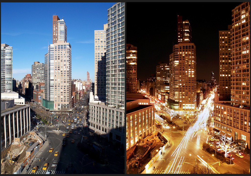 New York at day and night comparison